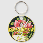 ヴィンテージ旅行、パサデナ・カリフォルニア、レディ&バラ キーホルダー (裏面)