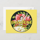 ヴィンテージ旅行、パサデナ・カリフォルニア、レディ&バラ ポストカード (正面/裏面)