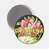 ヴィンテージ旅行、パサデナ・カリフォルニア、レディ&バラ マグネット (正面/裏面)