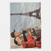 ヴィンテージ旅行-パリの恋人 キッチンタオル (縦)