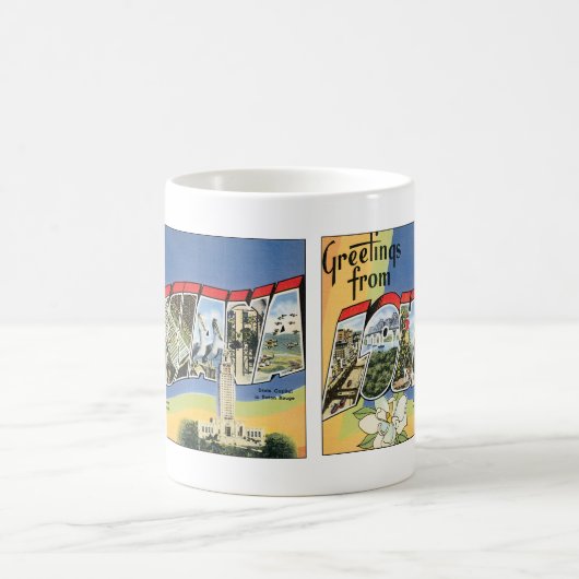 ヴィンテージ旅行、ルイジアナ湾からの挨拶 コーヒーマグカップ (中央)