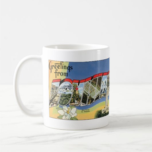 ヴィンテージ旅行、ルイジアナ湾からの挨拶 コーヒーマグカップ (左)