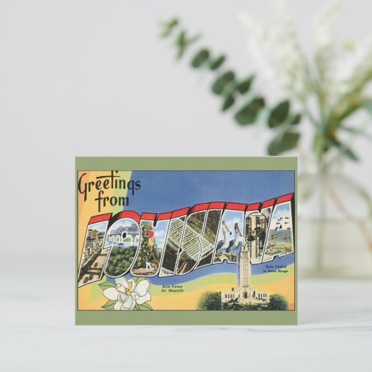 ヴィンテージ旅行、ルイジアナ湾からの挨拶 ポストカード (スタンド正面)