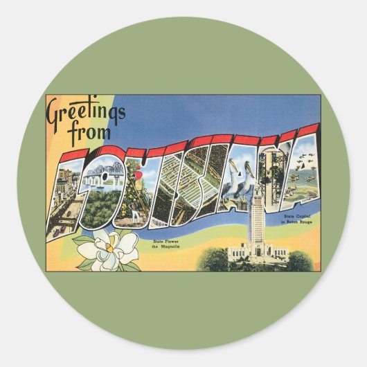 ヴィンテージ旅行、ルイジアナ湾からの挨拶 ラウンドシール (正面)