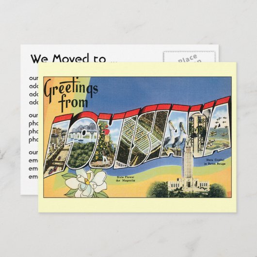 ヴィンテージ旅行，ルイジアナ，住所の変更 案内ポストカード (正面/裏面)