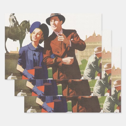 ヴィンテージ旅行、休暇中の観光客の名所巡り ラッピングペーパーシート (セット)