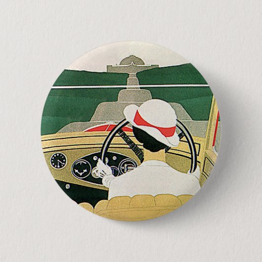 ヴィンテージ旅行、国のコンバーチブルカー 缶バッジ (正面)