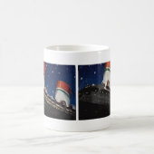 ヴィンテージ旅行、夜のクルーズ船での休暇 コーヒーマグカップ (中央)