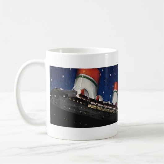 ヴィンテージ旅行、夜のクルーズ船での休暇 コーヒーマグカップ (左)