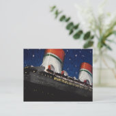 ヴィンテージ旅行、夜のクルーズ船での休暇 ポストカード (スタンド正面)