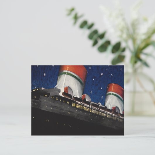 ヴィンテージ旅行、夜のクルーズ船での休暇 ポストカード (スタンド正面)