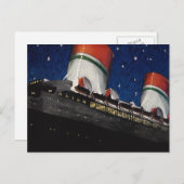 ヴィンテージ旅行、夜のクルーズ船での休暇 ポストカード (正面/裏面)