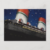 ヴィンテージ旅行、夜のクルーズ船での休暇 ポストカード (正面)