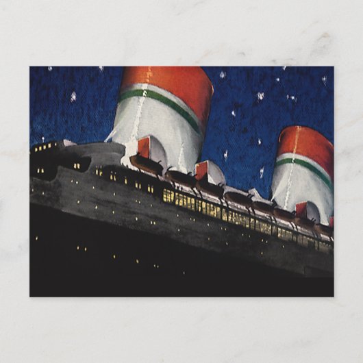 ヴィンテージ旅行、夜のクルーズ船での休暇 ポストカード (正面)