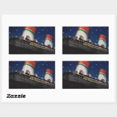 ヴィンテージ旅行、夜のクルーズ船での休暇 長方形シール (シート)