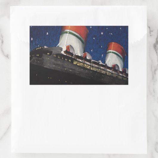 ヴィンテージ旅行、夜のクルーズ船での休暇 長方形シール (バッグ)