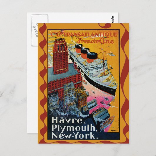 ヴィンテージ旅行 – 大西洋横断フランスの線 ポストカード (正面/裏面)