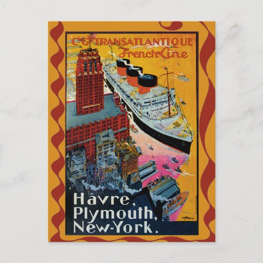 ヴィンテージ旅行 – 大西洋横断フランスの線 ポストカード (正面)