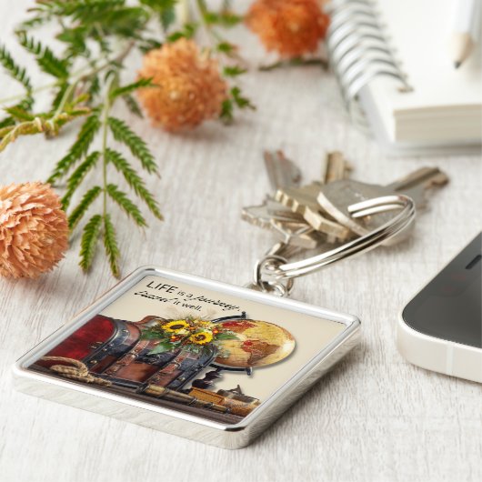 ヴィンテージ旅行 |生命は旅キーチェーン キーホルダー (側面)