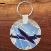 ヴィンテージ旅行、空飛んでいるに雲の飛行機 キーホルダー (正面)