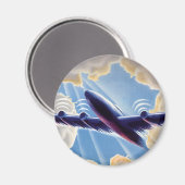 ヴィンテージ旅行、空飛んでいるに雲の飛行機 マグネット (正面/裏面)