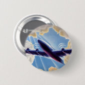 ヴィンテージ旅行、空飛んでいるに雲の飛行機 缶バッジ (正面&裏面)