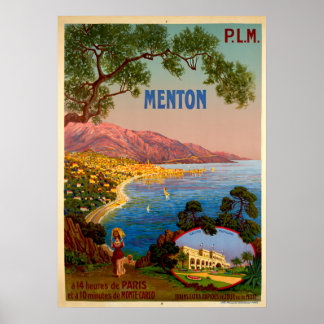 ヴィンテージ旅行 – Menton - Rivieraフランスの Poster ポスター