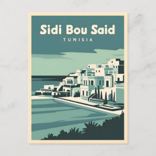 ヴィンテージ旅行Sidi Bouはチュニジアのレトロな景勝地を述べた ポストカード