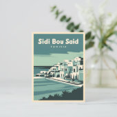 ヴィンテージ旅行Sidi Bouはチュニジアのレトロな景勝地を述べた ポストカード (スタンド正面)