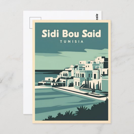 ヴィンテージ旅行Sidi Bouはチュニジアのレトロな景勝地を述べた ポストカード (正面/裏面)