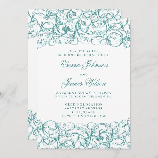 ヴィンテージ旋エレガント回ココ結婚式招待状 招待状 (正面/裏面)