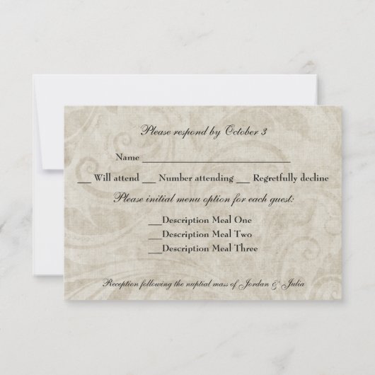 ヴィンテージ旋回カトリッククロスRSVPエントリーチョイス 出欠カード (裏面)