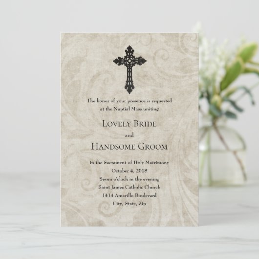 ヴィンテージ旋回カトリック十字結婚式招待状 招待状 (スタンド正面)