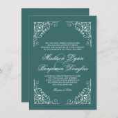 ヴィンテージ旋回フレームアクア結婚式招待状 招待状 (正面/裏面)