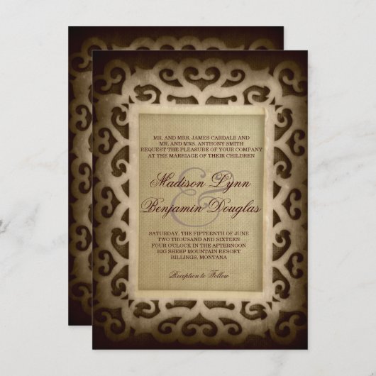 ヴィンテージ旋回フレーム素朴国の結婚式招待状 招待状 (正面/裏面)