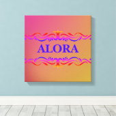 ヴィンテージ旋回縁どネオンピンクと黄色のグラデーション キャンバスプリント (インサイチュ (ウッドフロア))