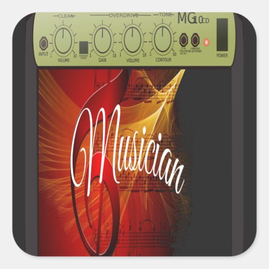 ヴィンテージ日が差すことギタープレーヤー スクエアシール (正面)