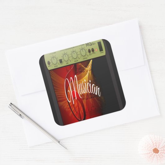 ヴィンテージ日が差すことギタープレーヤー スクエアシール (封筒)