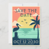 ヴィンテージ日付の保存ビーチ先結婚式 招待状 (正面)