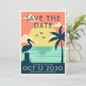 ヴィンテージ日付の保存ビーチ先結婚式 招待状 (スタンド正面)
