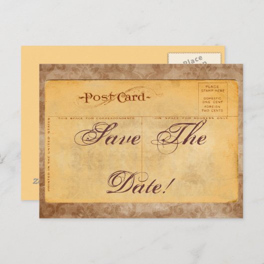 ヴィンテージ日付を保存！ダマスク招待状はがき 案内ポストカード (正面/裏面)