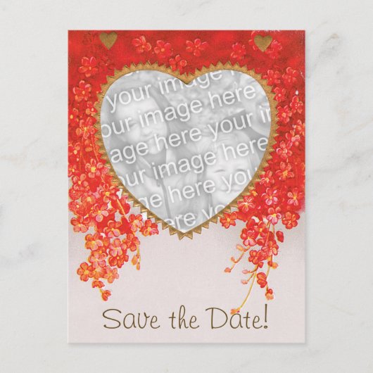 ヴィンテージ日付、ハート、花を保存 案内ポストカード (正面)