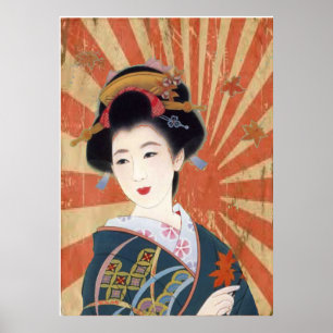 ヴィンテージ日曜日は日本のな芸者のレトロを放射します ポスター