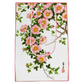 ヴィンテージ日本のさくらんぼの花、ピンク、金ゴールド ミディアムペーパーバッグ (裏面)