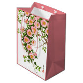 ヴィンテージ日本のさくらんぼの花、ピンク、金ゴールド ミディアムペーパーバッグ (裏面アングル)