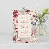 ヴィンテージ日本のさくらんぼブロッサム結婚ブルゴーニュ 招待状 (スタンド正面)