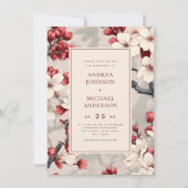 ヴィンテージ日本のさくらんぼブロッサム結婚ブルゴーニュ 招待状 (正面)