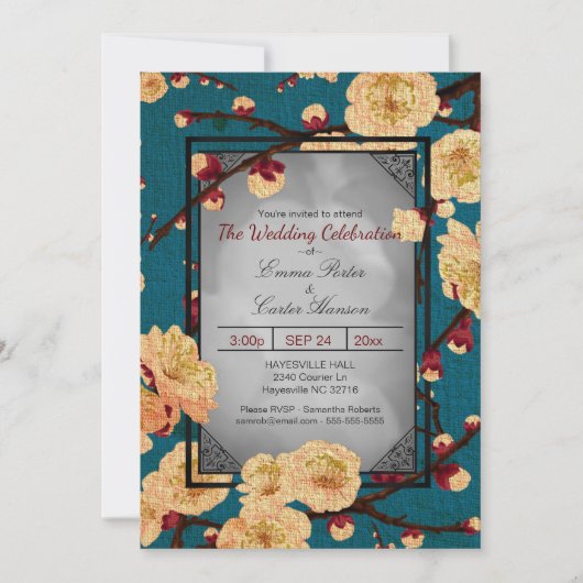 ヴィンテージ日本のさくらんぼブロッサム結婚式招待状 招待状 (正面)