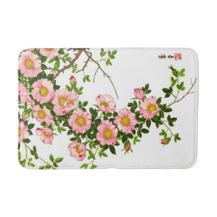 ヴィンテージ日本のさくらんぼ、ピンク、金ゴールド バスマット