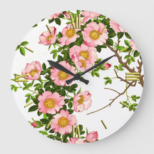 ヴィンテージ日本のさくらんぼ、ピンク、金ゴールド ラージ壁時計 (正面)